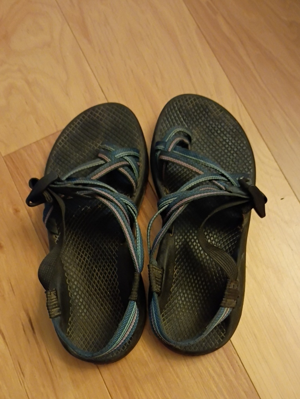 Chaco Women's Black Sandals with Blue and Teal Straps